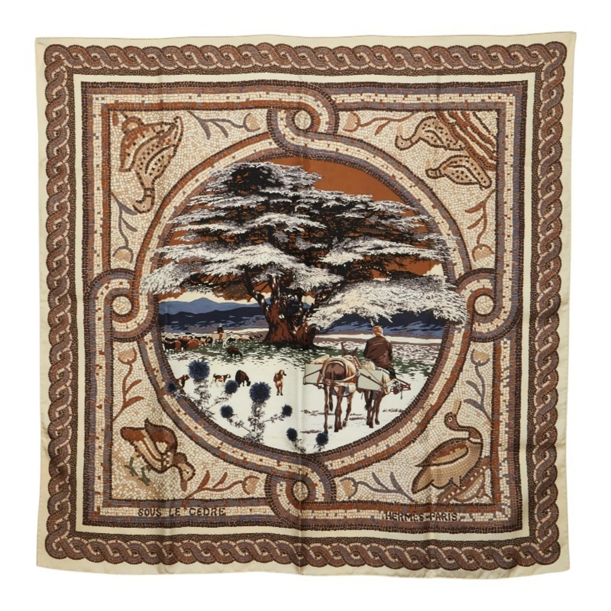 Hermes Authentic Cream Silk Scarf